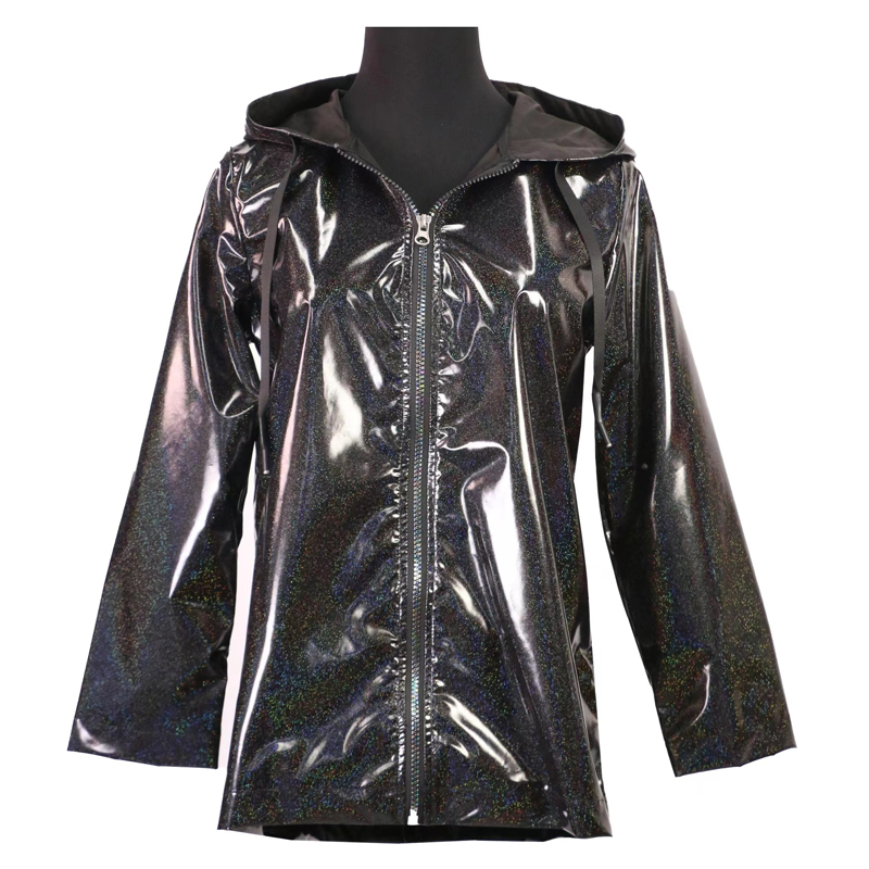 Unisex Customized Reflect Light Pu Fabric Waterproof Coats